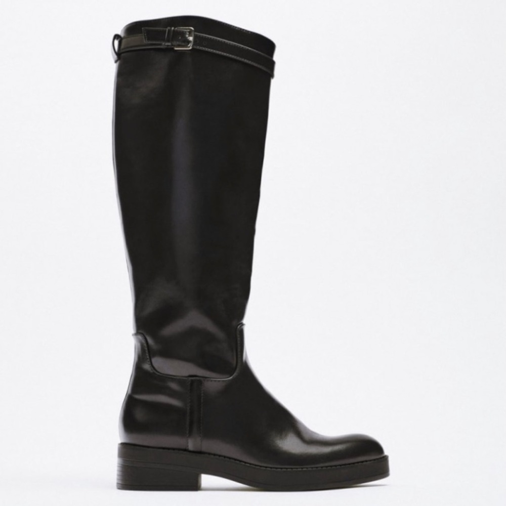 ZARA Black Block Heel Knee Boots - Picture 2 of 9